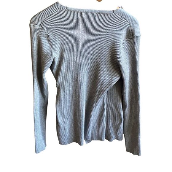 Select + Trend Gray Ribbed Stretch Wrap V-Neck Sweater with Side Tie. Size XL. - Picture 2 of 5